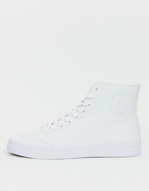 Polo Ralph Lauren solomon canvas hi-top trainers with badge logo in white