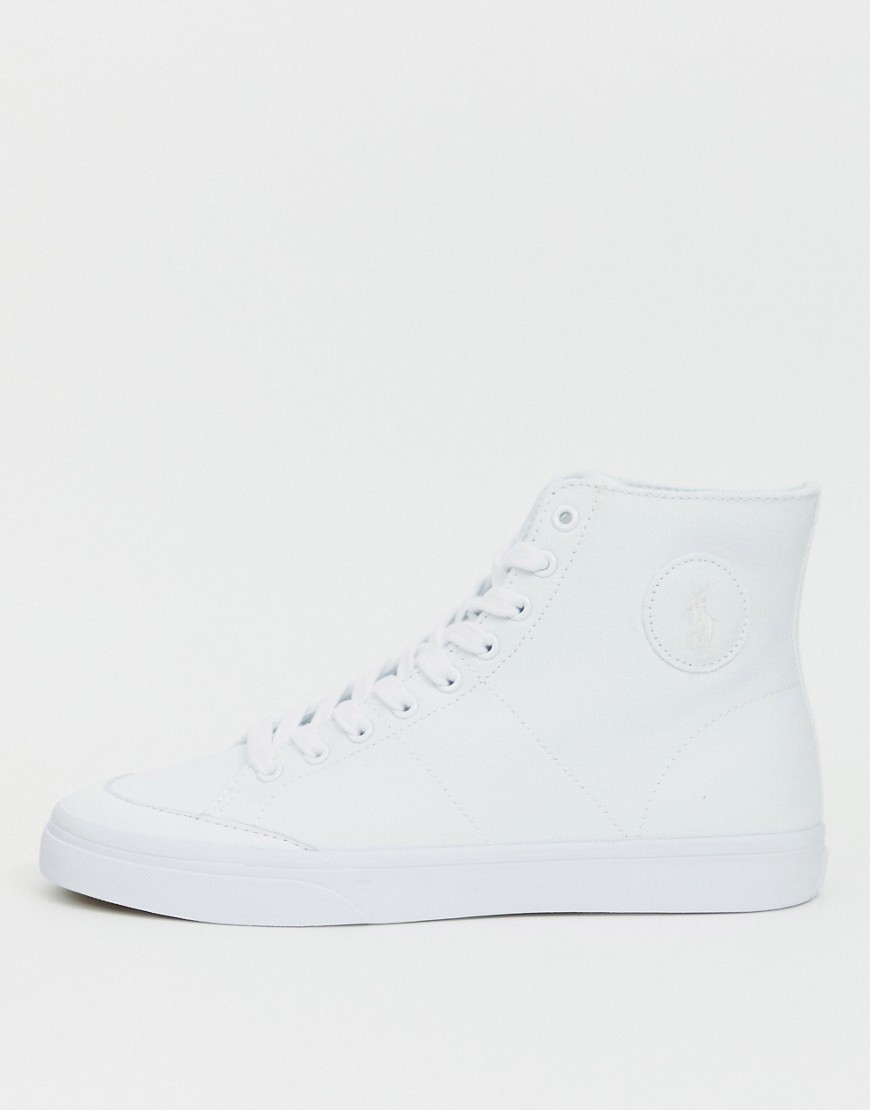 Polo Ralph Lauren - Solomon - Sneakers di tela alte con stemma del logo bianche-Bianco