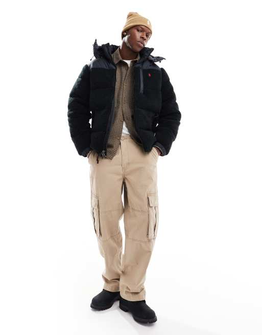 Polo Ralph Lauren - Sort dynejakke i teddy-stof med aftagelig hætte