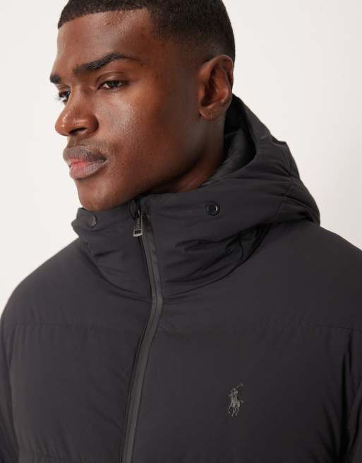 Polo Ralph Lauren - Sort lang dynejakke med hætte, isolering og logoikon, 3 af 5