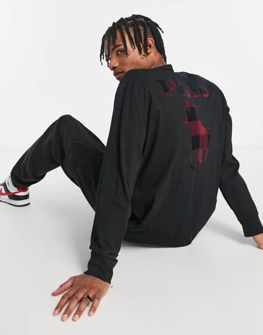 Polo Ralph Lauren - Sort langærmet t-shirt med stort ternet logo på ryggen