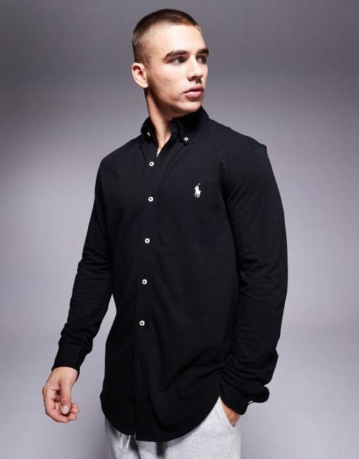 Polo Ralph Lauren - Sort skjorte med logoikon og knapper i piqué-stof