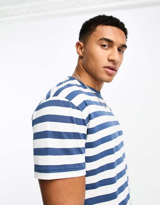Polo Ralph Lauren – Spa-T-Shirt aus Jersey in Blau und Creme mit Markenlogo, in regulärer Passform