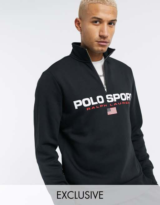 Polo Ralph Lauren Sport ASOS exclusive front logo half zip sweatshirt in  black