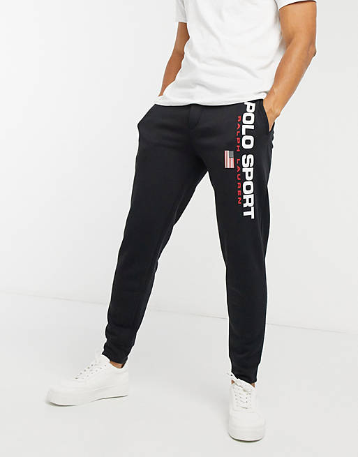 Polo Ralph Lauren Sport ASOS exclusive logo cuffed tracksuit pants in black