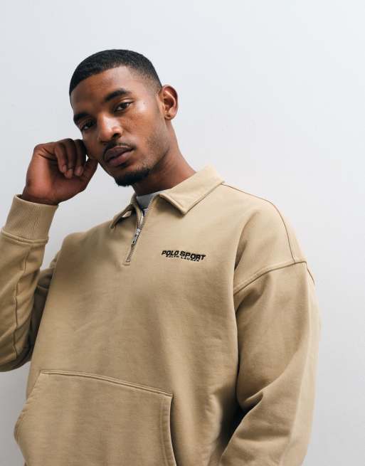 Polo Ralph Lauren sport back print quarter zip sweatshirt in beige, 2 of 5