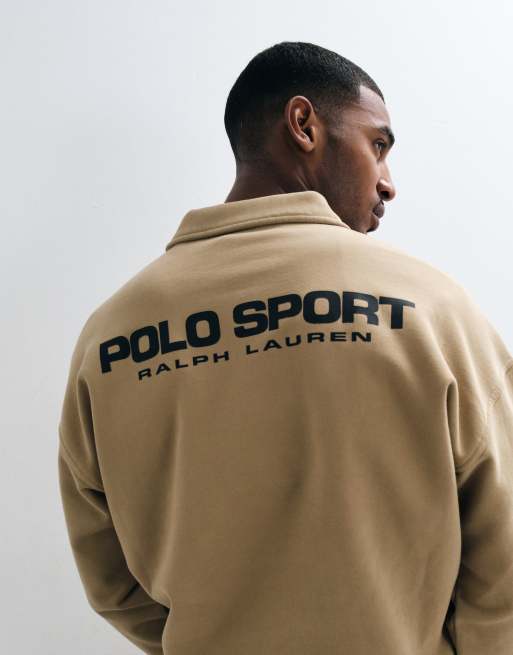Polo Ralph Lauren sport back print quarter zip sweatshirt in beige, 4 of 5