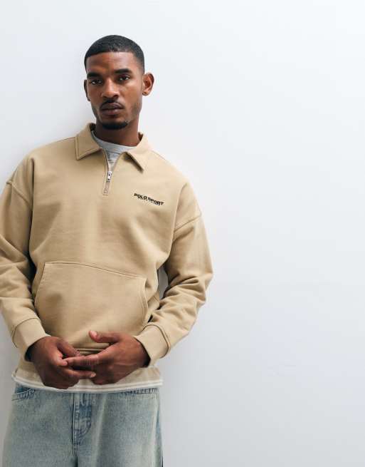 Polo Ralph Lauren sport back print quarter zip sweatshirt in beige, 5 of 5