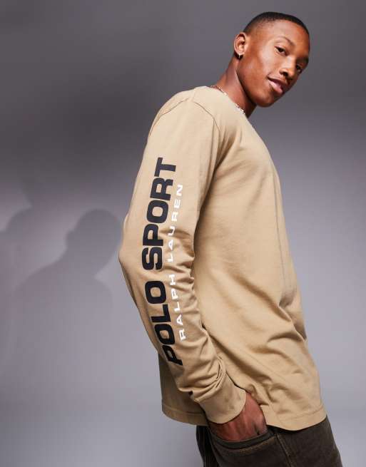 Polo Ralph Lauren sport capsule arm logo long sleeve top in khaki ASOS