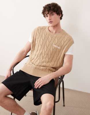 Polo - Sport Capsule - Ärmelloses Zopfstrick-Trägertop in Khaki-Grün Grün XL