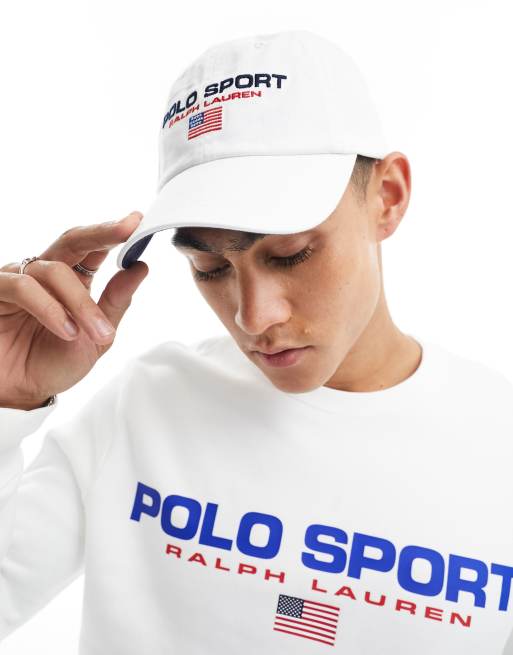 Polo Ralph Lauren – Sport Capsule – Biała baseballowa czapka z daszkiem z diagonalu z logo