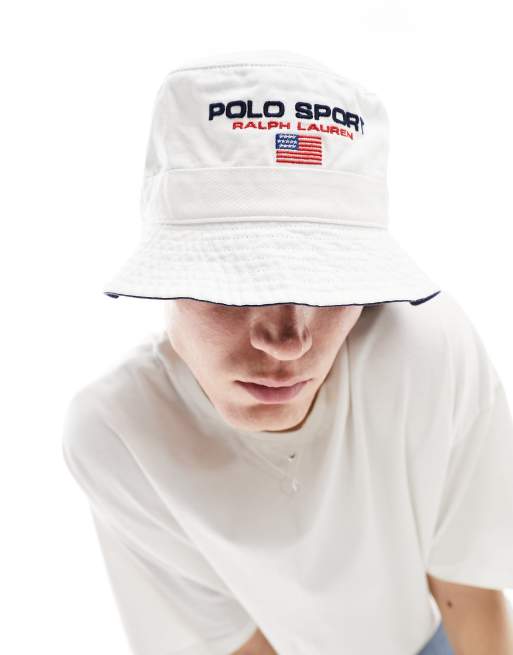 Polo Ralph Lauren – Sport Capsule – Biały kapelusz typu bucket z diagonalu z logo