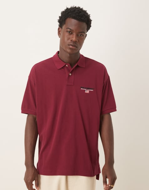 Polo Ralph Lauren Sport capsule flag logo oversized fit pique polo in burgundy