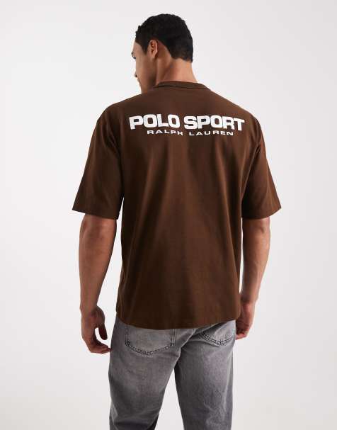 Polo Ralph Lauren – Sport Capsule – Brązowy luźny T-shirt unisex z logo Flag - view 1