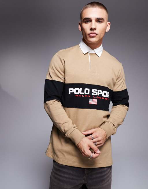 Polo Ralph Lauren - Sport Capsule - Camicia stile rugby color cuoio con logo
