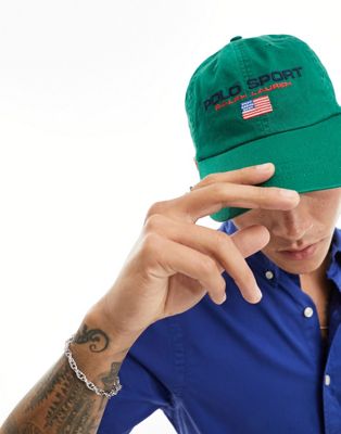 Polo Ralph Lauren Sport Capsule logo twill baseball cap in mid green - ASOS Price Checker