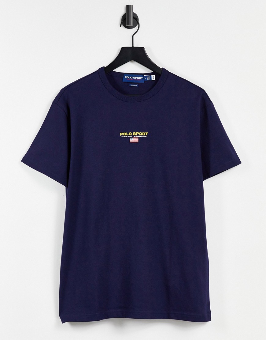 POLO RALPH LAUREN SPORT CAPSULE CENTRAL LOGO T-SHIRT IN CRUISE NAVY,710836755005-US