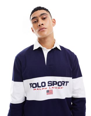 Polo Ralph Lauren Sport Capsule chest panel logo rugby shirt in navy