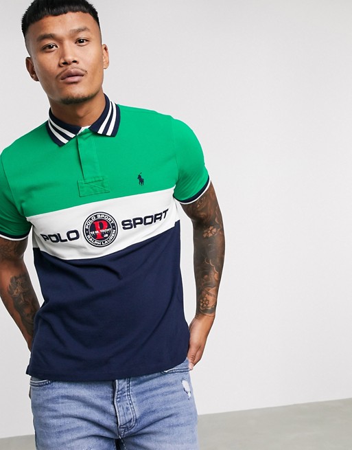Polo Ralph Lauren Sport Capsule chest panel logo tipped pique polo in green