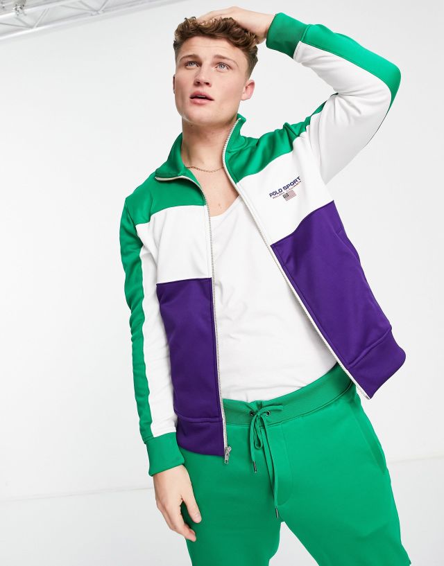 Polo Ralph Lauren - sport capsule colourblock tricot track jacket in green multi co-ord