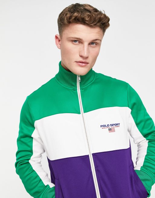 Polo Ralph Lauren Sport capsule colourblock tricot track jacket in green multi part of a set