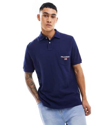 Tommy Hilfiger 1985 icon logo regular fit pique polo shirt in navy