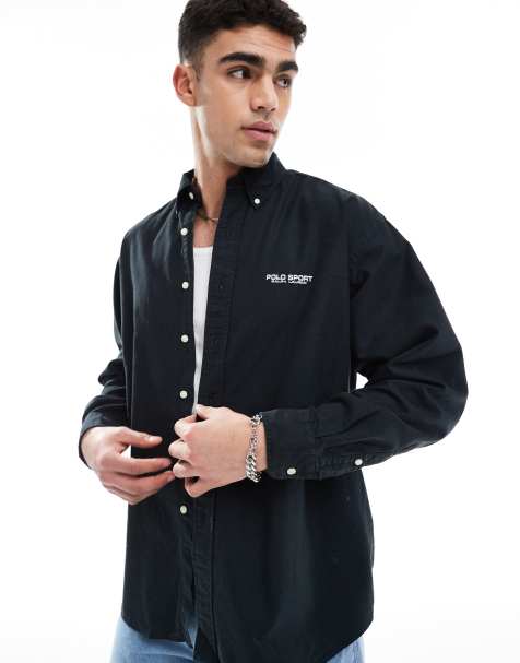Polo Ralph Lauren Sport capsule small logo pocket garment dyed oxford shirt in black