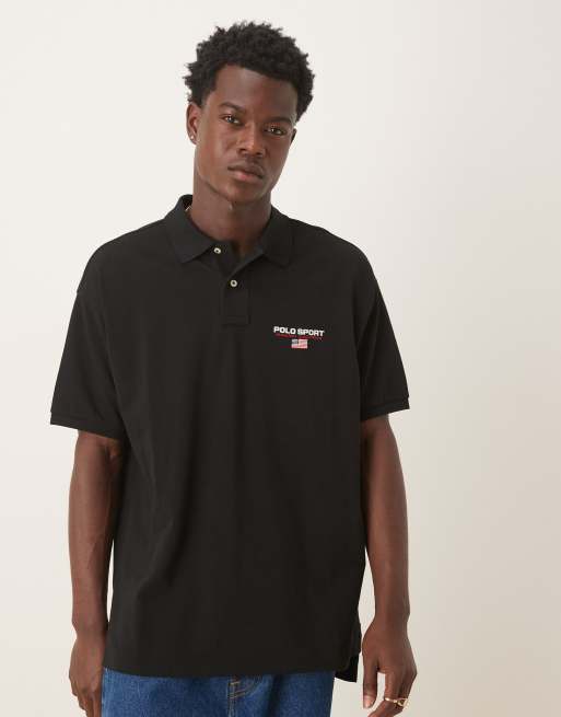 Polo Ralph Lauren – Sport Capsule – Czarna koszulka polo oversize z piki z logo z flagą