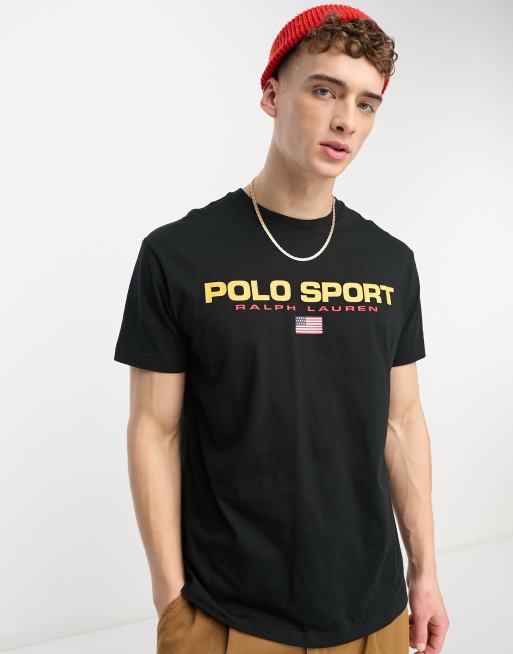Polo Ralph Lauren – Sport Capsule – Czarny klasyczny T-shirt z logo z przodu