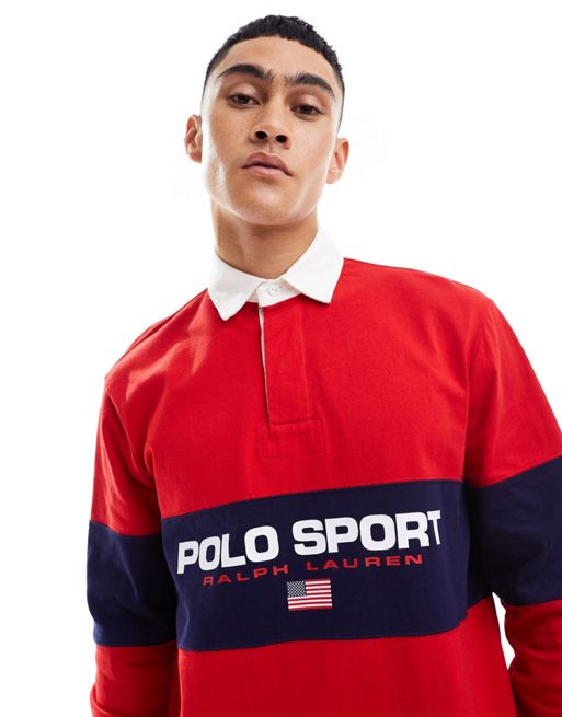 Polo Ralph Lauren – Sport Capsule – Czerwona koszulka polo w stylu rugby ze wstawką z logo na piersi
