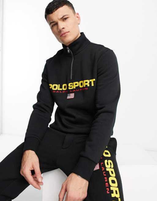 Polo Ralph Lauren - Sport Capsule - Felpa nera con logo e zip corta in coordinato