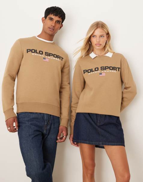 Polo Ralph Lauren - Sport Capsule - Felpa unisex in pile beige kaki con logo a bandiera - view 1
