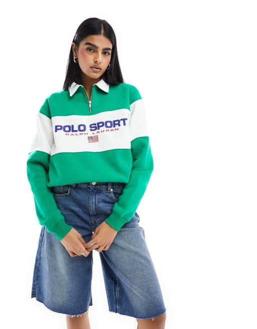 Polo Ralph Lauren - Sport Capsule - Felpa verde con logo sul petto e zip corta