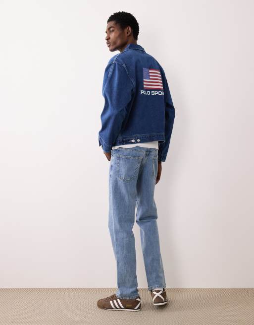 Polo Ralph Lauren Sport capsule flag logo denim trucker jacket in blue, 2 of 5