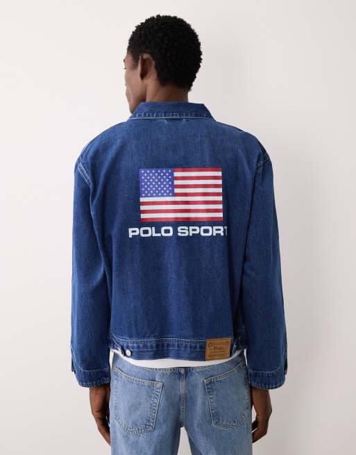 Polo Ralph Lauren Sport capsule flag logo denim trucker jacket in blue, 5 of 5