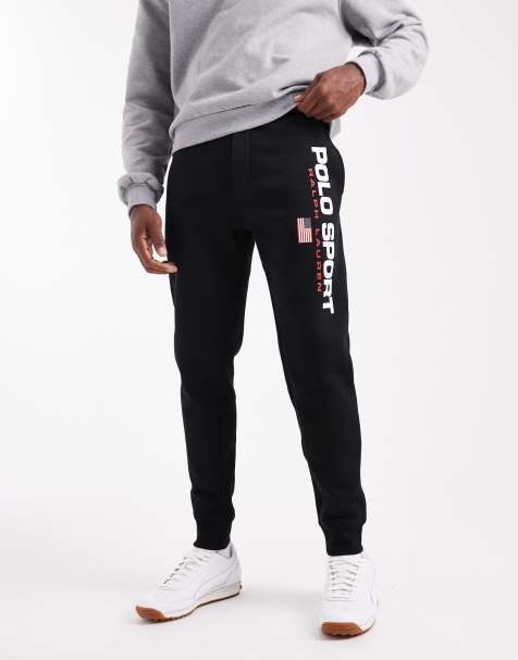 Polo Ralph Lauren Sport capsule flag logo fleece cuffed joggers in black - view 1