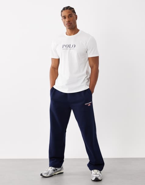 Polo Ralph Lauren Sport capsule flag logo knitted wide leg trackies in navy - view 1