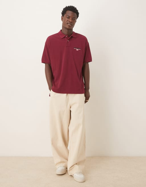 Polo Ralph Lauren Sport capsule flag logo oversized fit pique polo in burgundy