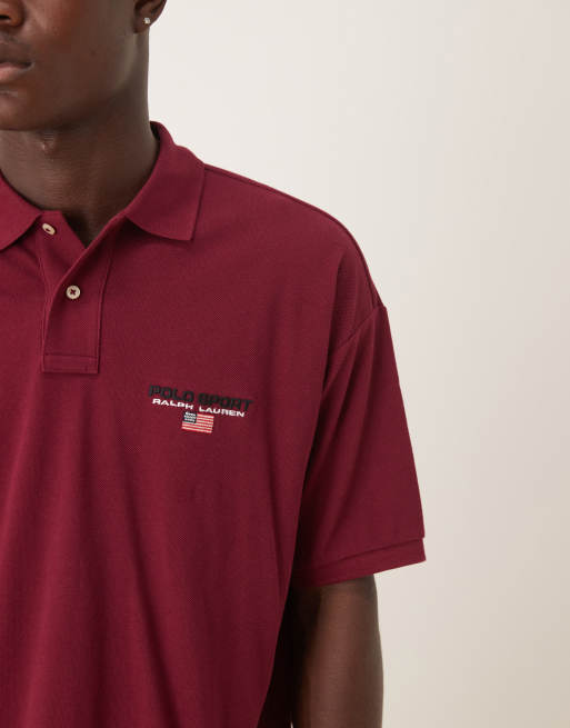 Polo Ralph Lauren Sport capsule flag logo oversized fit pique polo in burgundy