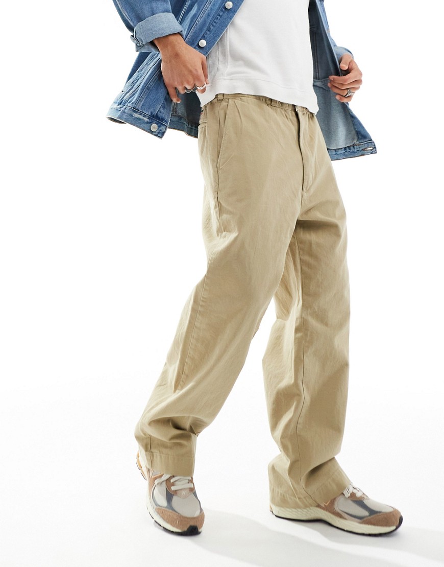 Polo Ralph Lauren Sport Capsule flat front baggy twill chinos in khaki tan-Brown