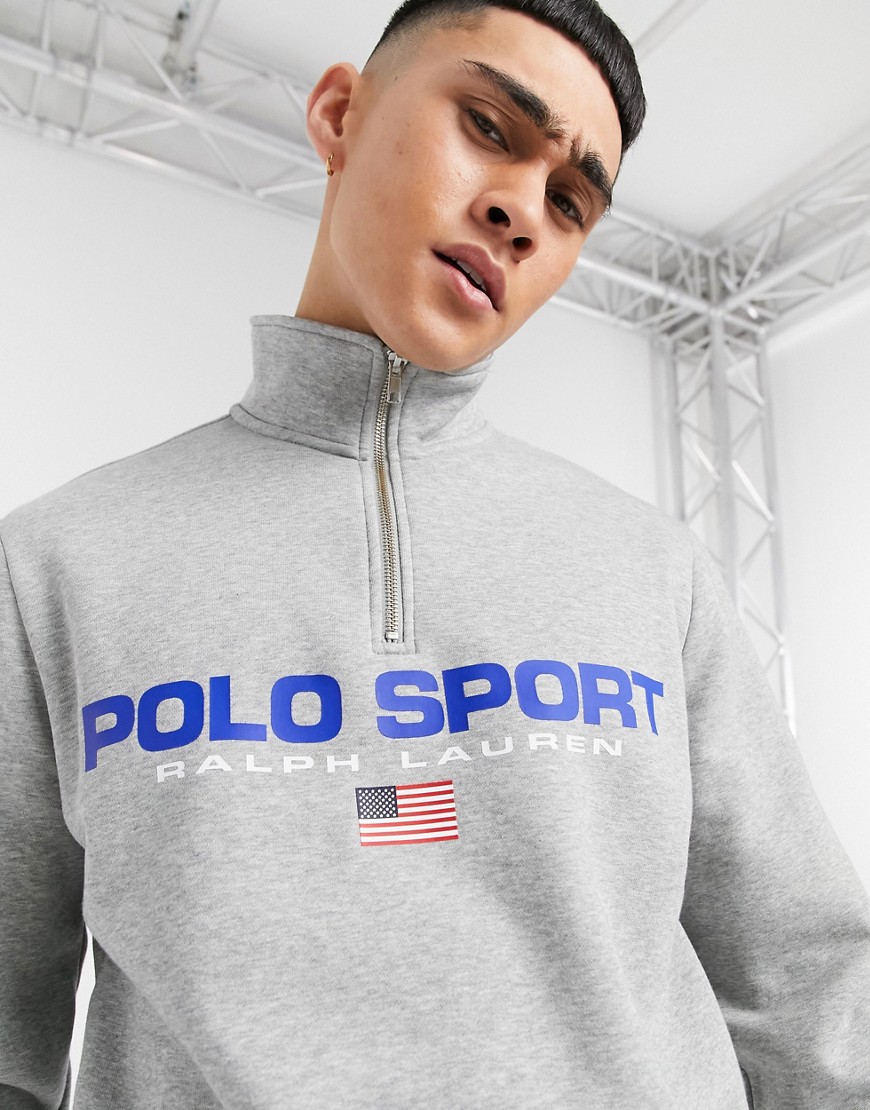 Polo Ralph Lauren Sport capsule fleece large front logo half zip sweatshirt in gray heather-Grey
