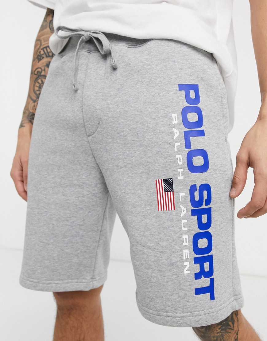 Polo Ralph Lauren Sport capsule fleece large logo print sweat shorts in andover heather-Grey