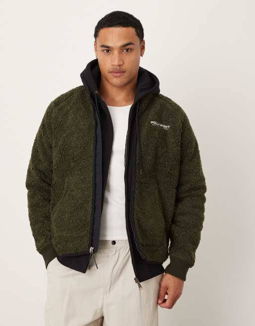 Polo Ralph Lauren - Sport Capsule - Giacca unisex in pile borg verde oliva con bandierina del logo