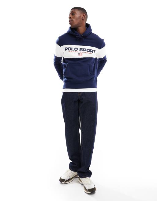 Polo Ralph Lauren – Sport Capsule – Granatowa bluza z kapturem, kontrastową wstawką i logo