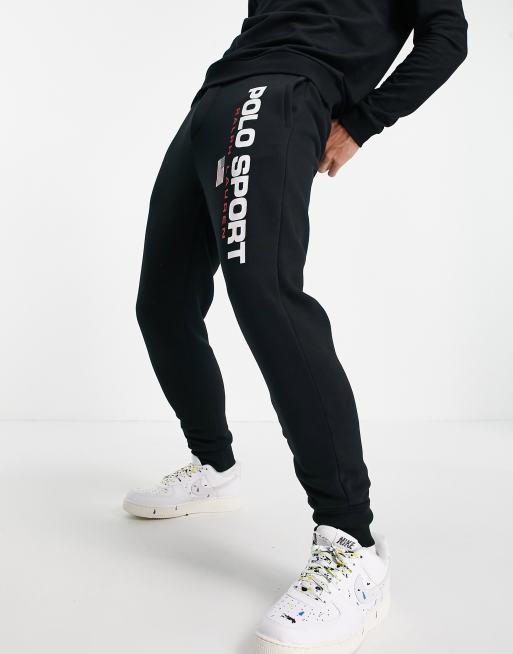 Polo Ralph Lauren - Sport Capsule - Joggers con fondo elasticizzato con strisce laterali e logo con bandiera in stile rétro, colore bianco/nero