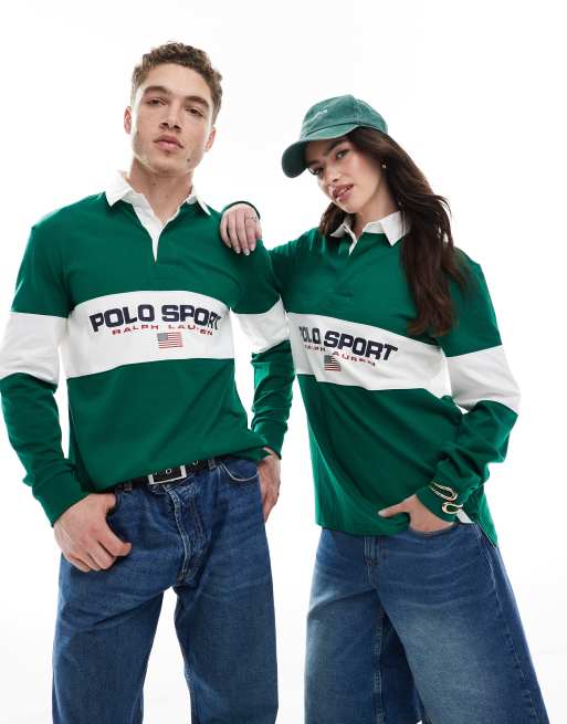 Polo Ralph Lauren – Sport Capsule – Klasyczna zielona koszulka polo unisex o fasonie oversize w stylu rugby ze wstawką z logo na piersi