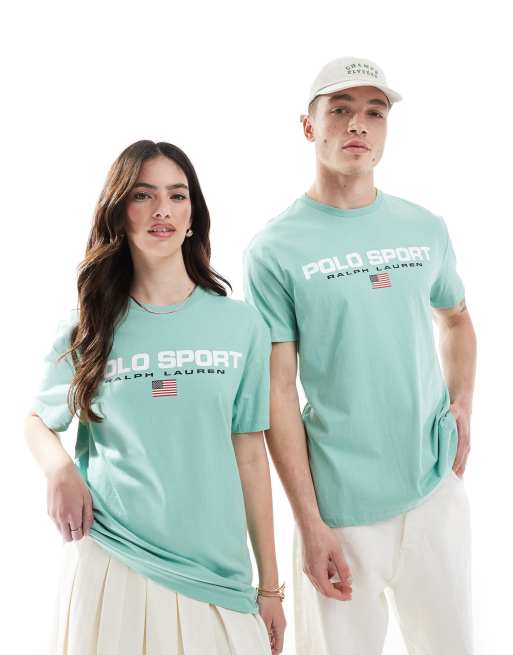 Polo Ralph Lauren – Sport Capsule – Klasyczny T-shirt unisex o fasonie oversize w jasnozielonym kolorze z dużym logo z flagą na klatce piersiowej