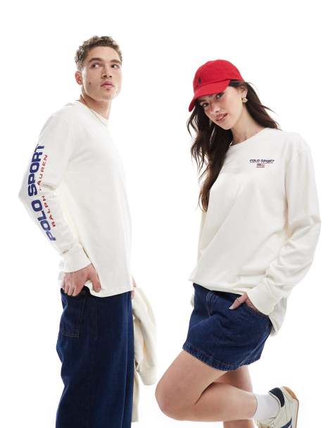 Polo Ralph Lauren Sport capsule unisex sleeve logo long sleeve t-shirt classic oversized fit in cream