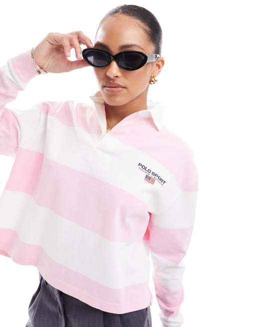 Polo Ralph Lauren – Sport Capsule – Koszula w stylu rugby z kołnierzykiem polo w różowe paski z logo