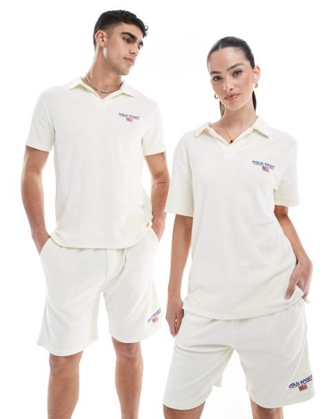 Polo Ralph Lauren Sport capsule small chest logo light weight cotton terry polo in cream CO-ORD